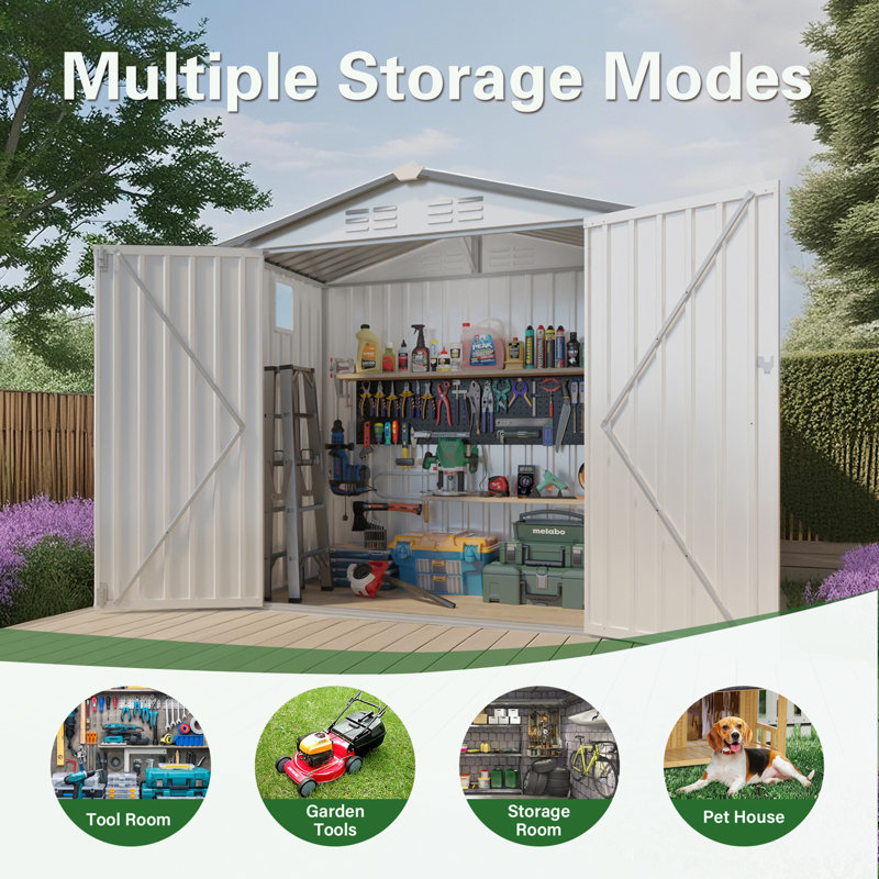 Remise extérieure en métal avec fenêtre latérale et porte verrouillable, H 72,83 po x l 72,83 po x P 43,70 po