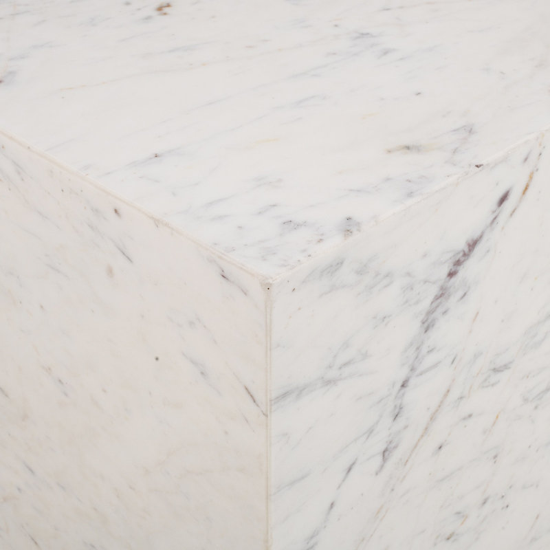  Table d'appoint en marbre, Blanc, H 18 po x L 18 po x l 18 po