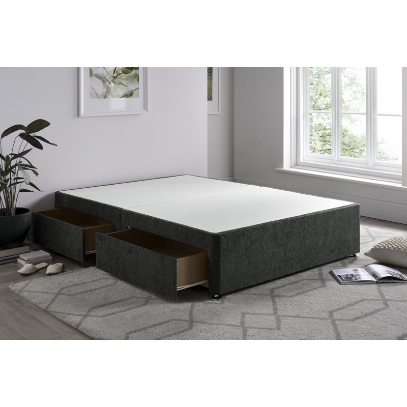 Chenille Divan Bed Base, Single (3'), No Storage, Charcoal