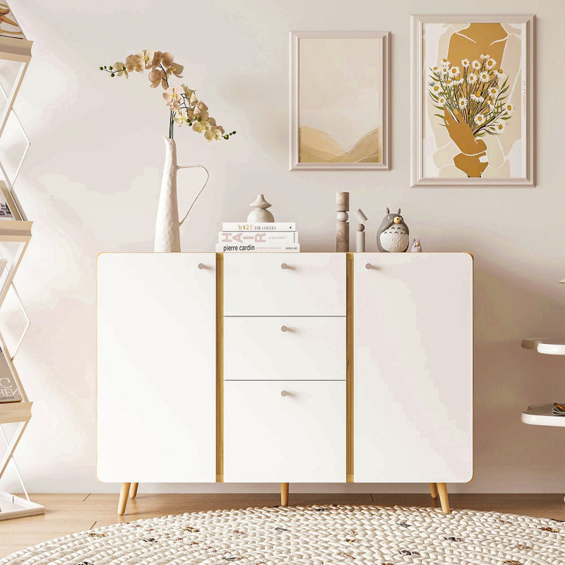 Buffet avec 3 tiroirs et 2 portes, buffet 47,24 "avec tablettes réglables