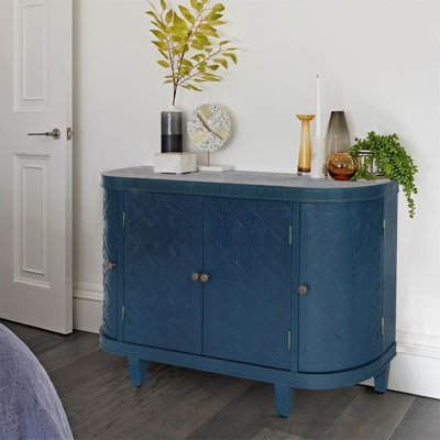 Oval Storage Cabinet with Four Doors, Buffet Sideboard with Sliding Doors, Freestanding Credenza for Living Room and Kitchen, Ideal for Space Optimization