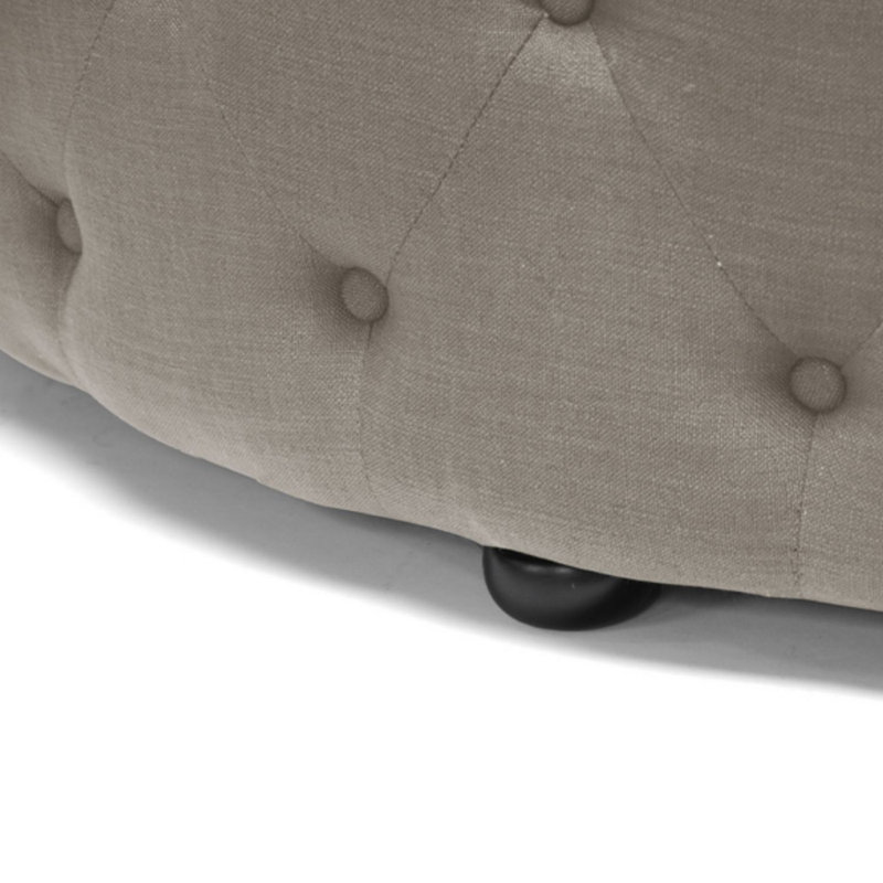 Somwya Round Shaped Ottoman in Beige Linen Upholstery, 15.75'' H X 42'' W X 42'' D, Beige Linen