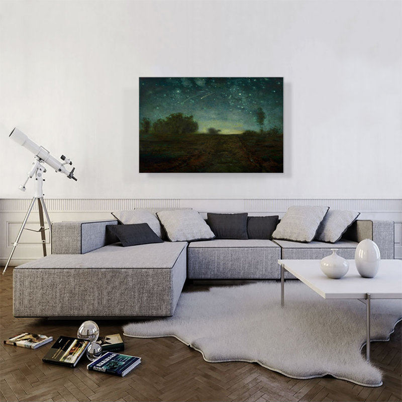 Nuit étoilée 1851 par Jean-François Millet - reproduction d'art sur toile tendue, H 26 po x l 40 po x 1,5 po