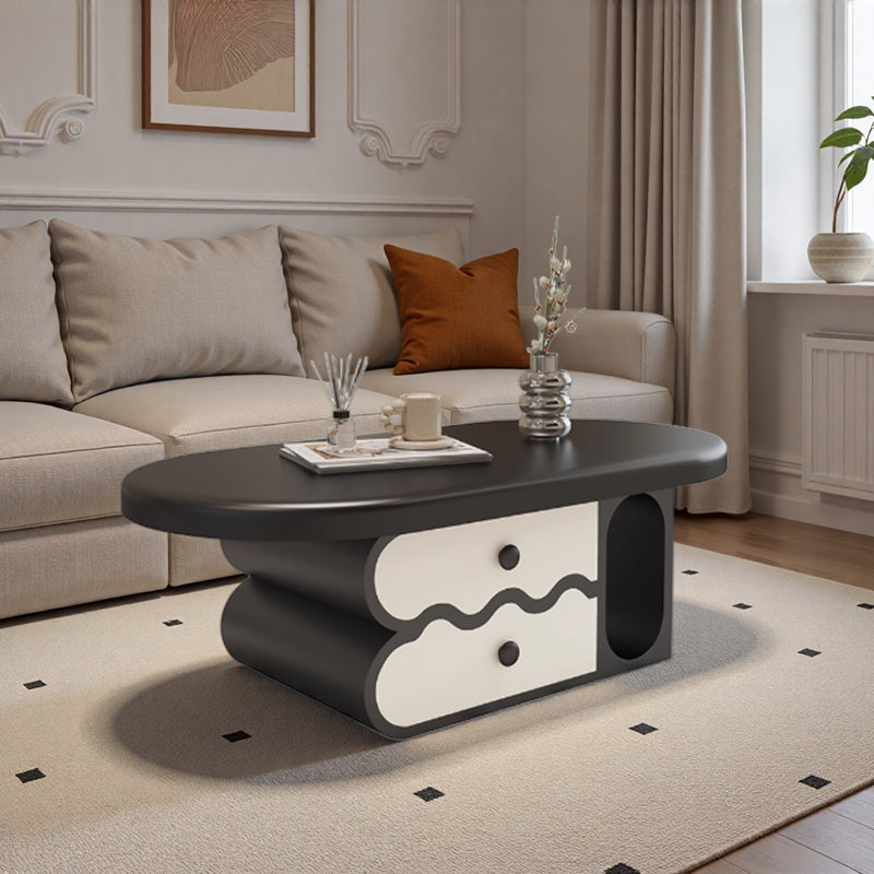 Table basse ovale pour le salon, maison compacte, H 16,5 po x L 51,1 po x l 23,6 po, Noir