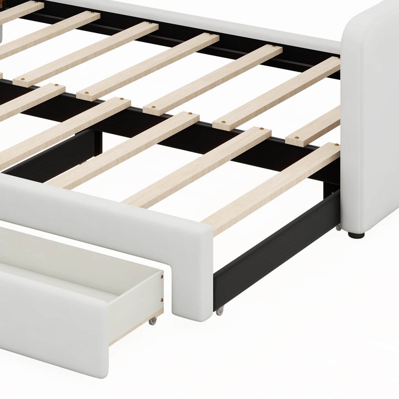 Twin Daybed With Two Storage Drawers, Modern Button Tufted Linen Day Bed With Trundle Bed Twin To King, Beige
