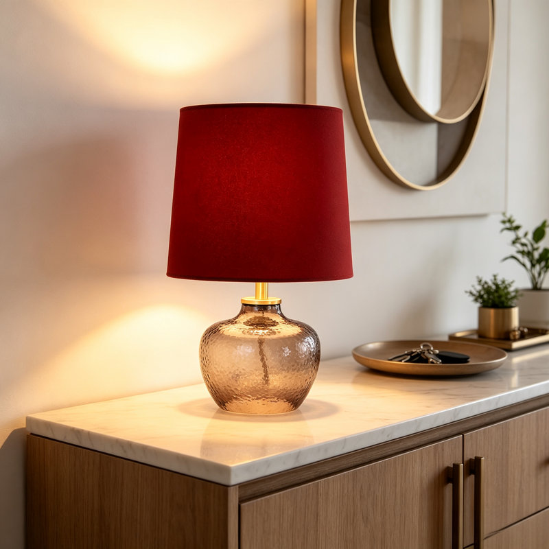 Lampe de table 15 pouces en verre rose pour enfants avec abat-jour en velours pour chambre de fille, chambre de bébé