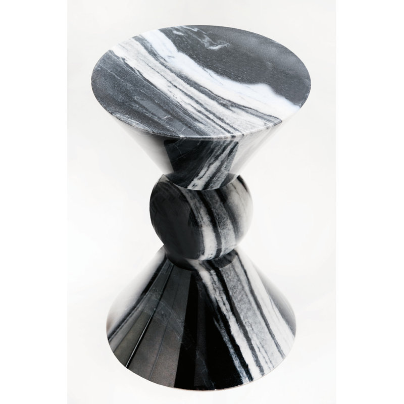 Transitional Black and White Round Stone End Table, 12"