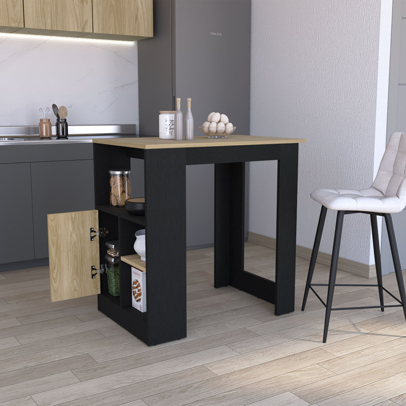 Îlot de cuisine avec système d'armoire 1 porte Stirling et tablettes latérales noires Stirling