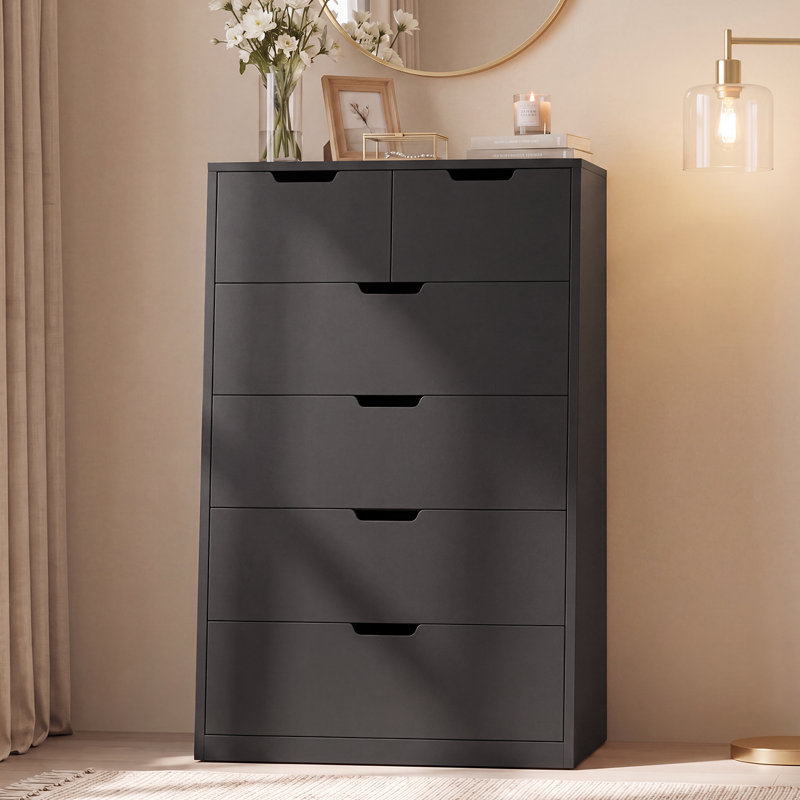 6 Drawers 27,6" W Chest, 6 Drawers Tall Dresser For Bedroom, Black
