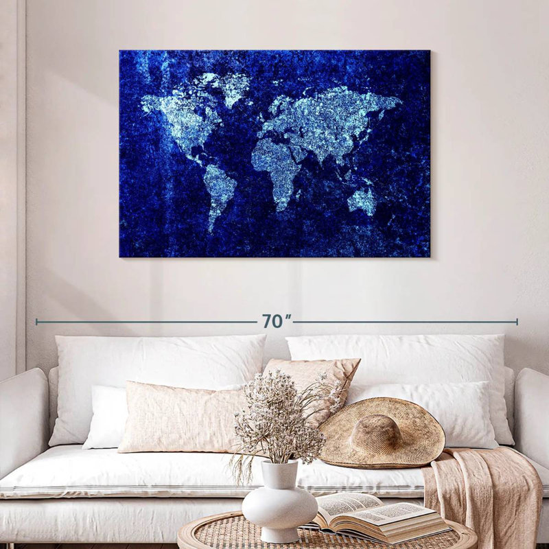 Carte du monde bleue fraîche Aliaz, H 30 po x l 45 po