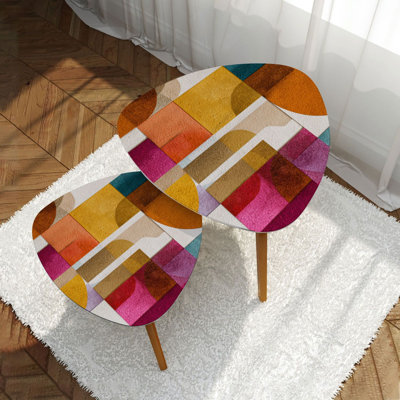 Triangle Nesting Coffee Table Set of 2 Mid century geometric abstract seamless simple shapes retro color End Table Modern Minimalist Side Table Set for Living Room Bedroom