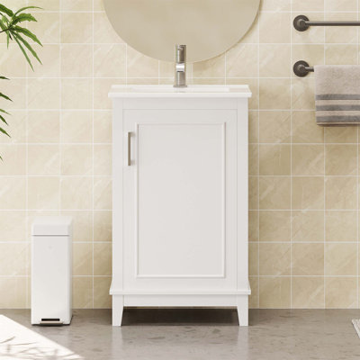 Petit meuble-lavabo moderne de 20 po avec lavabo en céramique, 1 rangement à fermeture douce