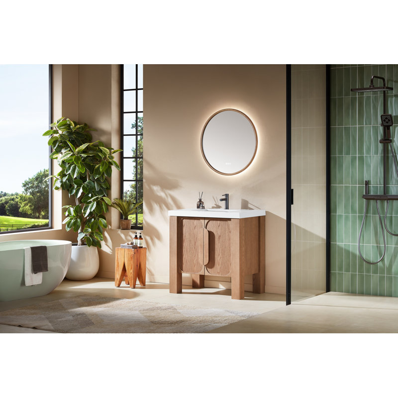 Meuble-lavabo simple 36 po Munich, Blanc, Naturel