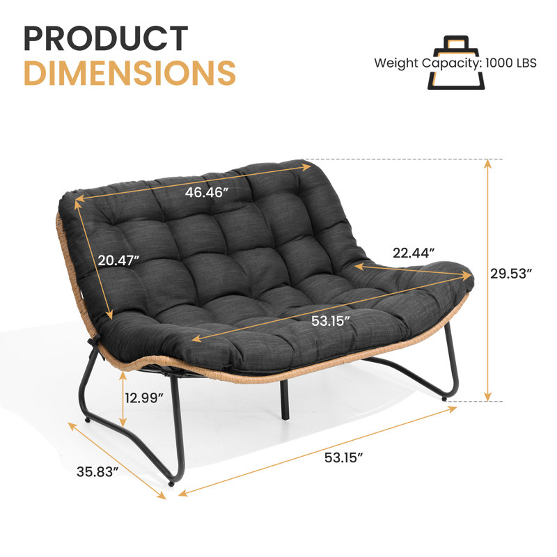 Ensemble de conversation pour patio 4 personnes avec coussins, Noir