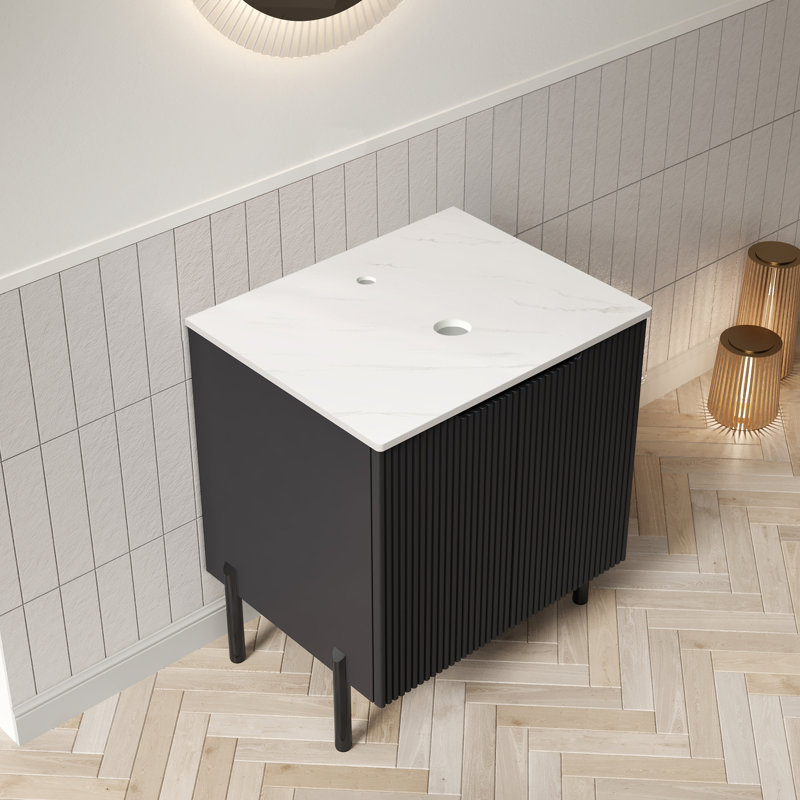 Armoire de base de meuble-lavabo compacte en pierre frittée 24 po, salle de bain moderne