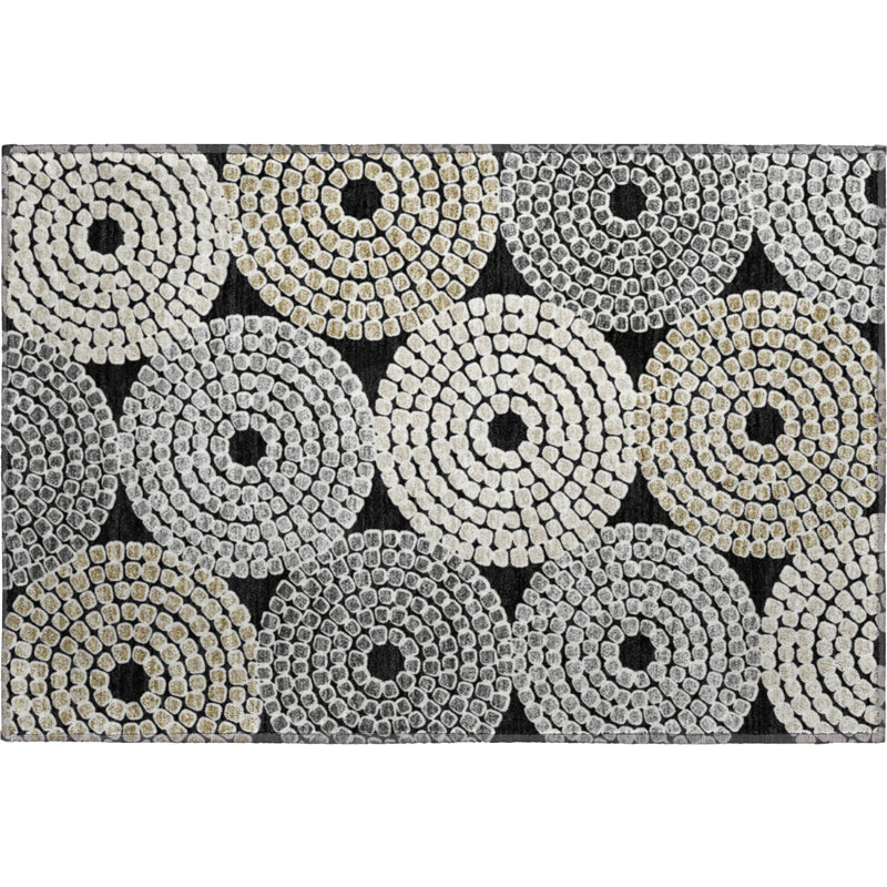 Premium Machine Washable Prisco Black Rug, Rectangle 1'8" x 2'6"
