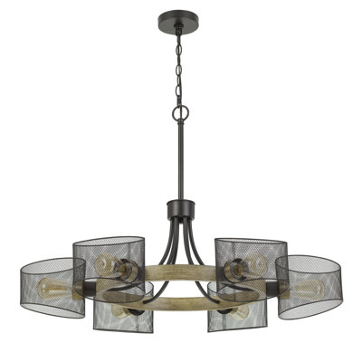 6 - Light Wood Wagon Wheel Chandelier