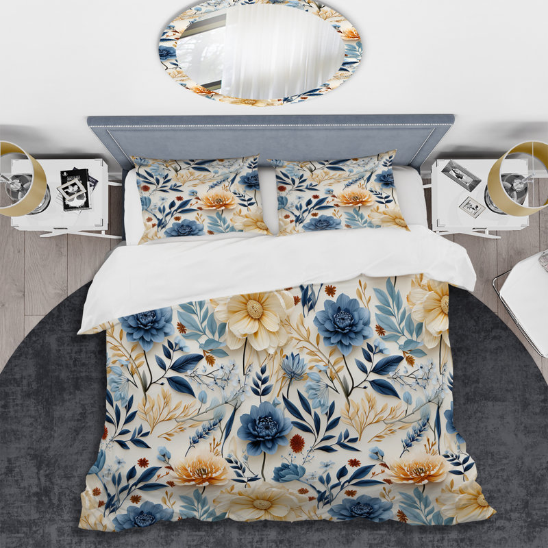 Ensemble de housse de couette motif floral méditerranéen, Housse de couette pour très grand lit et 2 très