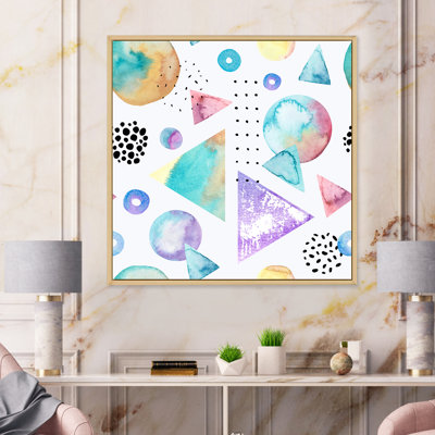 " Retro Triangles, Circles, Polka Dots On White II " Painting Print