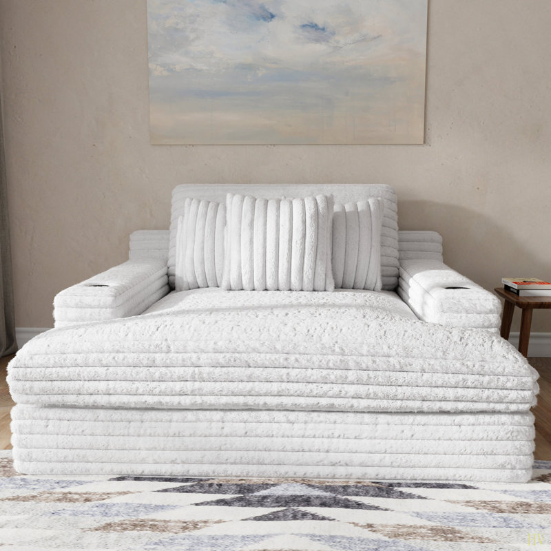 Chaise longue surdimensionnée avec deux porte-gobelets, port USB et coussins moelleux
