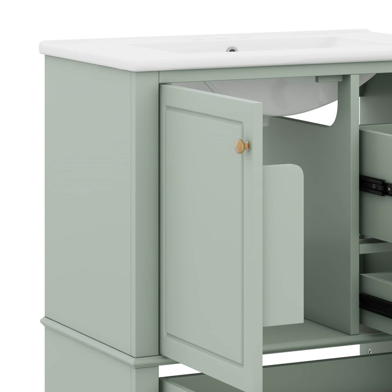 Meuble-lavabo de 30 po avec lavabo, une porte et trois tiroirs Designs, Vert clair