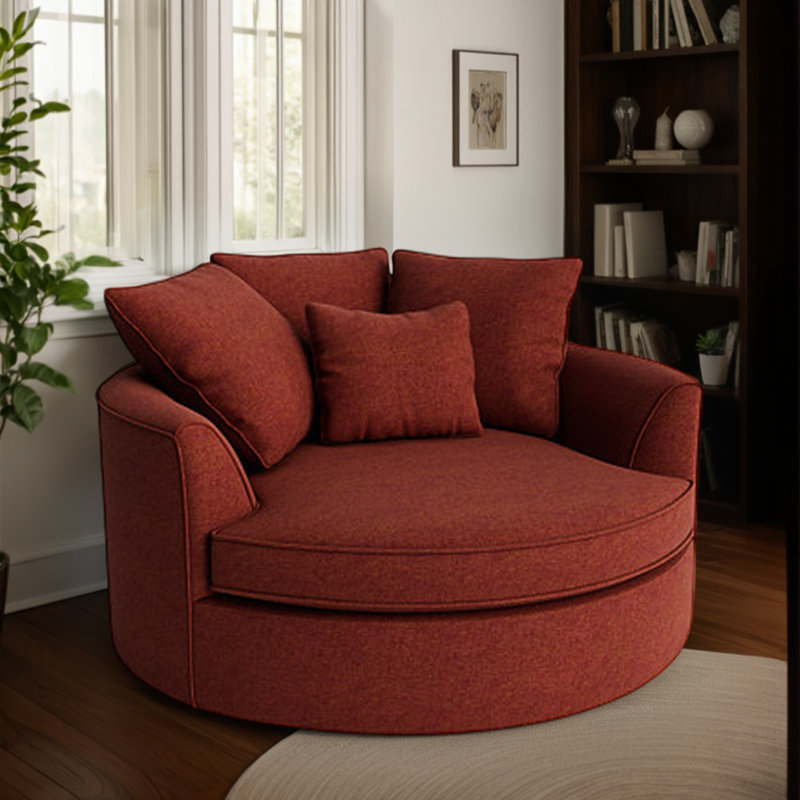 Fauteuil demi-tonneau en polyester de 61 po Ashonte Anjuan, Brique Entice