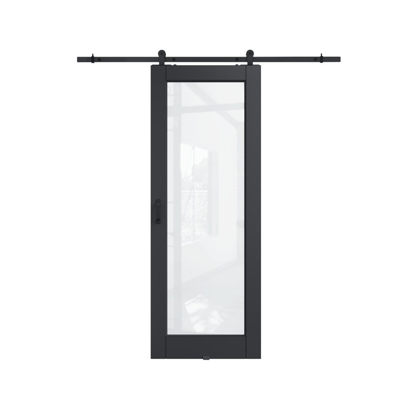 24in.x 80in.1 Lite Black Door Slab Prefinished Surface With All Barn Door Hardware Kit, 30in.x 80in.