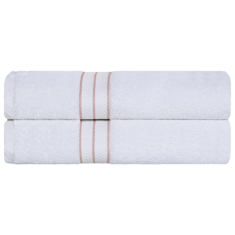 Ensemble de draps de bain en coton turc 2 pièces Hotel, très moelleux et luxueux, Rose / blanc