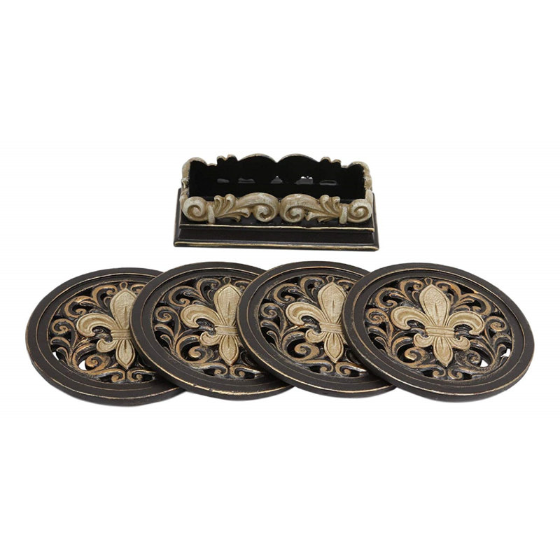 Cork Agate Ceramic Jute Leather Crystal Circle Round 4 Piece Coaster Set with Holder Set