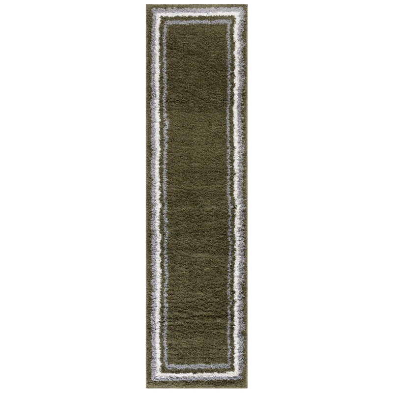 Tapis rayé à poils longs Kanina, Tapis de couloir 2 pi 2 po x 8 pi