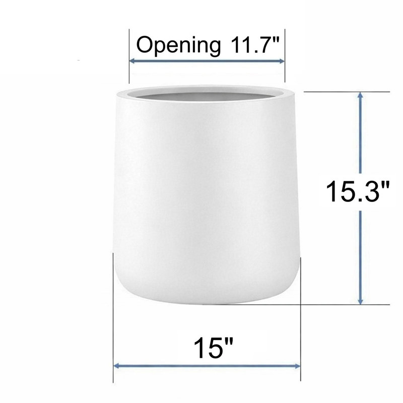 Kute Nest Indoor/Outdoor Contract Grade Large Conico Fiberstone Planter H15.3" x D15" (Santorini White) - Pot Opening 11.7"
