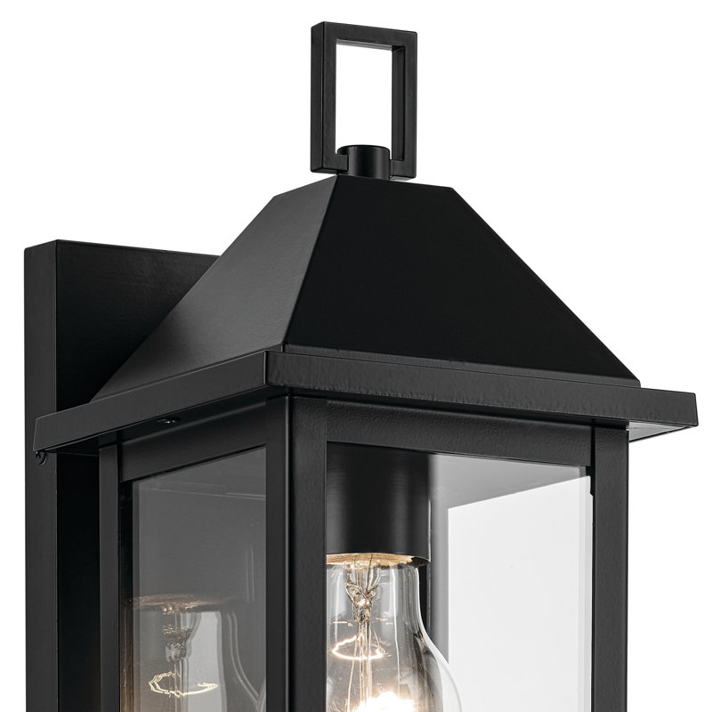14" 1-Light Outdoor Wall Light with Clear Glass, 14" H x 5.75"W x 7" D, Satin Black