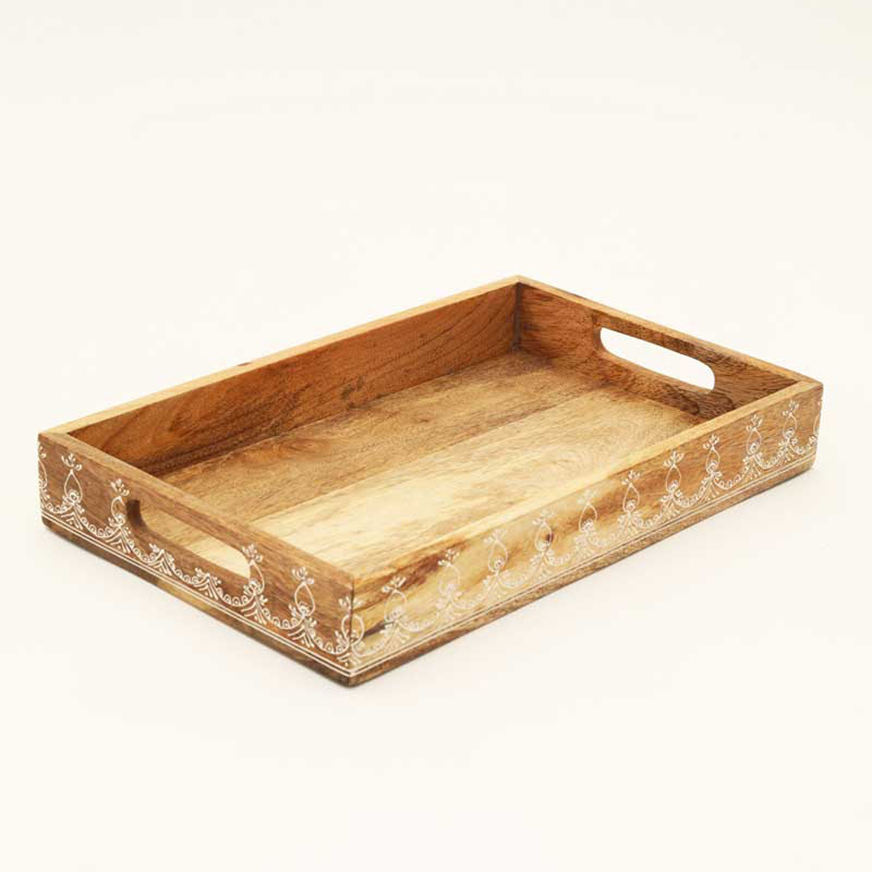  Ensemble de plateaux en bois | Plateaux gigognes rustiques pour la décoration intérieure | Ensemble de 3
