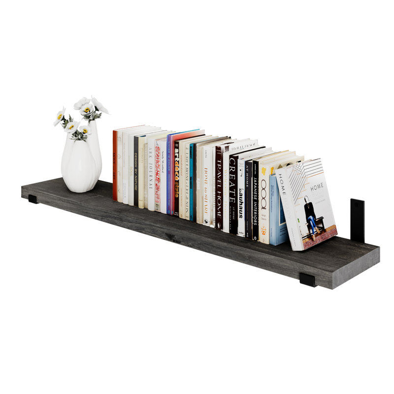48" X 9.25" Heavy Duty Floating Book Shelf, 1.5" Thick Living Room Wall Shelf, Hanging Shelf For Wall, Boho & Farmhouse Decor, Wall Mounted Storage, Ebony
