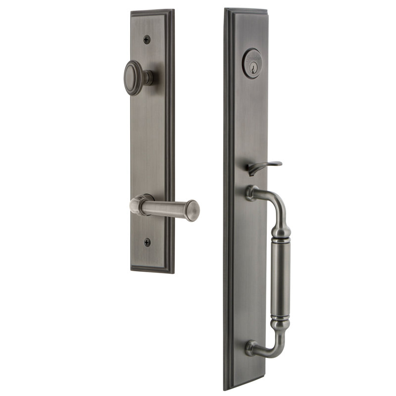 Carré Handleset with Deadbolt and Georgetown Door Lever and Rosette, 2.375", Right, Antique Pewter