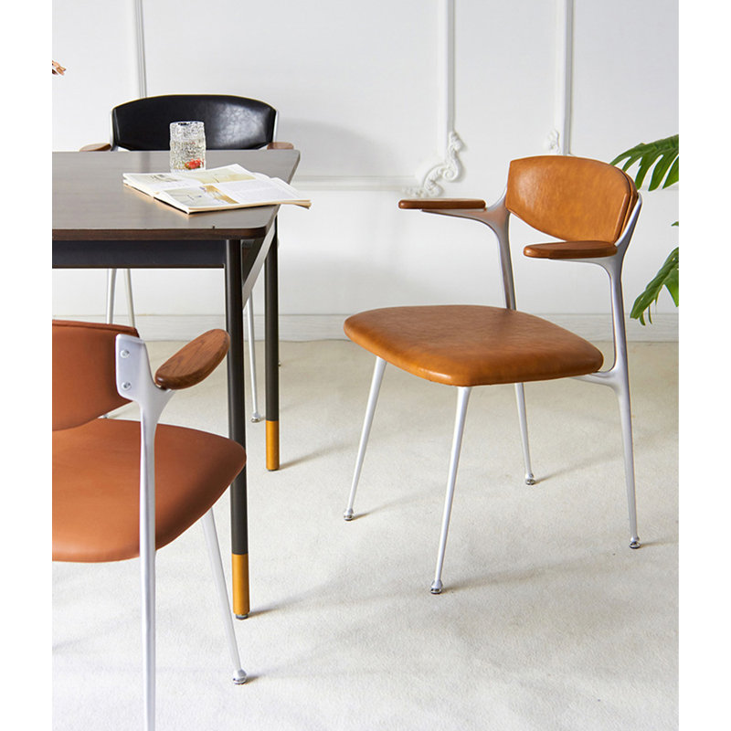 Chaise moderne en cuir d'alliage d'aluminium rétro, Orange