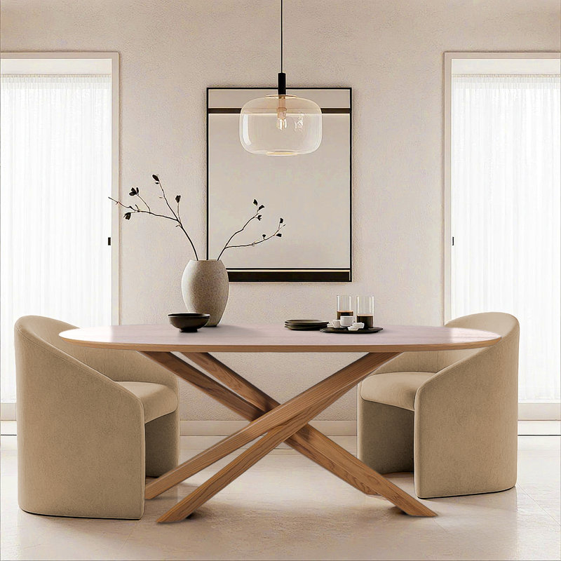 Pierre Oval Dining Table with Solid Wood Legs