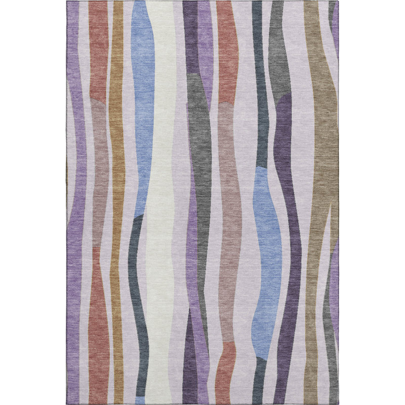 Premium Machine Washable Mayfield AMF2188 Striped Rug, 2'6" x 3'10", Lavender