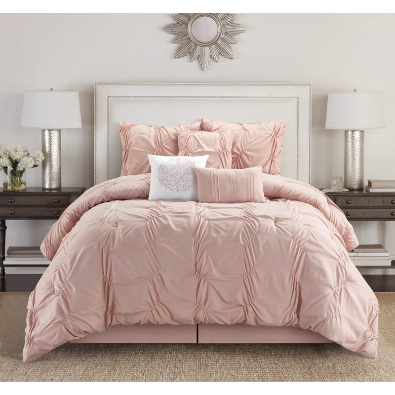 Tatum Microfiber 7 Piece Comforter Set, Queen Comforter + 6 Additional Pieces , Blush