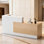 L-Shaped Reception Desk with Lockable Drawers and Storage Shelves, Multi-Functional Computer Desk for Office