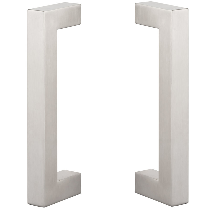 Poignée de porte de grange, 9 po, carrée, 2 côtés, Acier inoxydable satiné