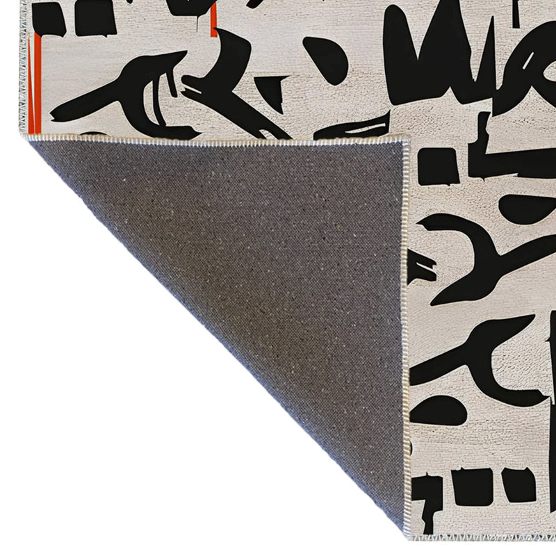 Tapis décoratif noir à motif texturé noir, Tapis de couloir 3 pi 3,37 po x 6 pi 6,74 po