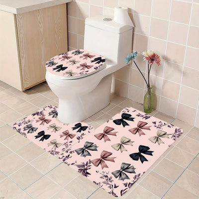 Pastel Bow Print Set of 3 Bathroom Rug Collection Pink