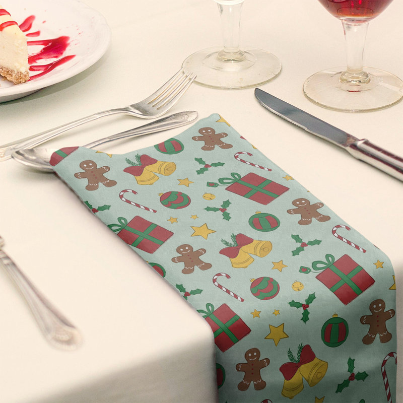 Serviette de noël fêter hol, 22 po x 22 po, Bleu sarcelle / rouge, Polyester