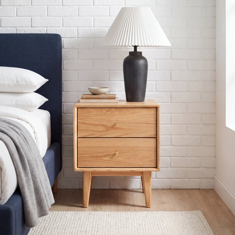 Fjord 19.7"H Low & Narrow Solid Oak Nightstand, Red Oak & Clear, Set of 2