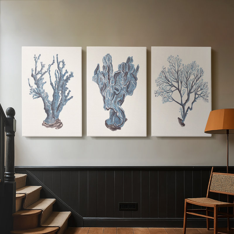 Indigo Reef I  -Custom Wrapped Gallery Canvas - 3 Pieces, 48" H x 96" W