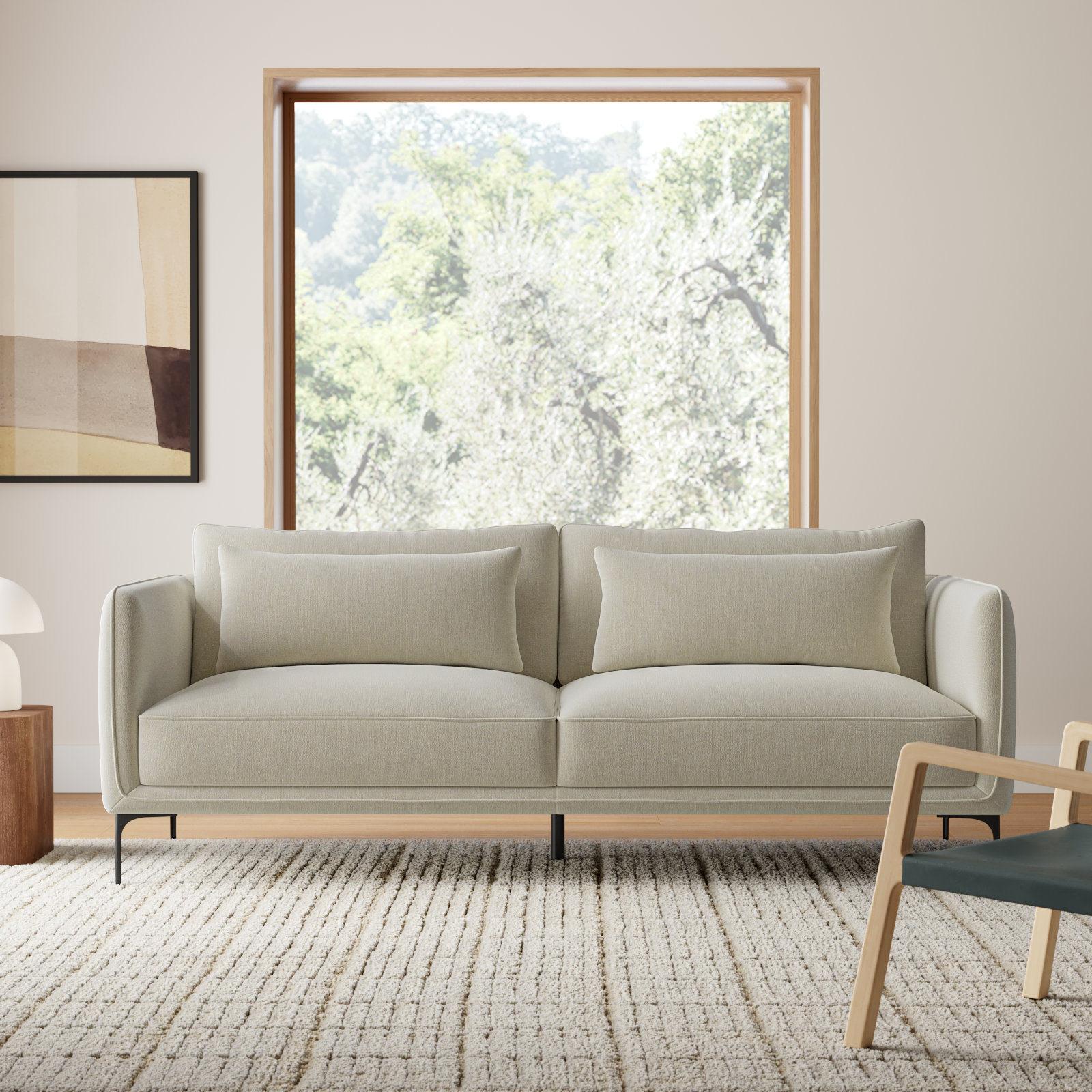 Rae 84'' Upholstered Sofa, Effie Linen Performance Linen