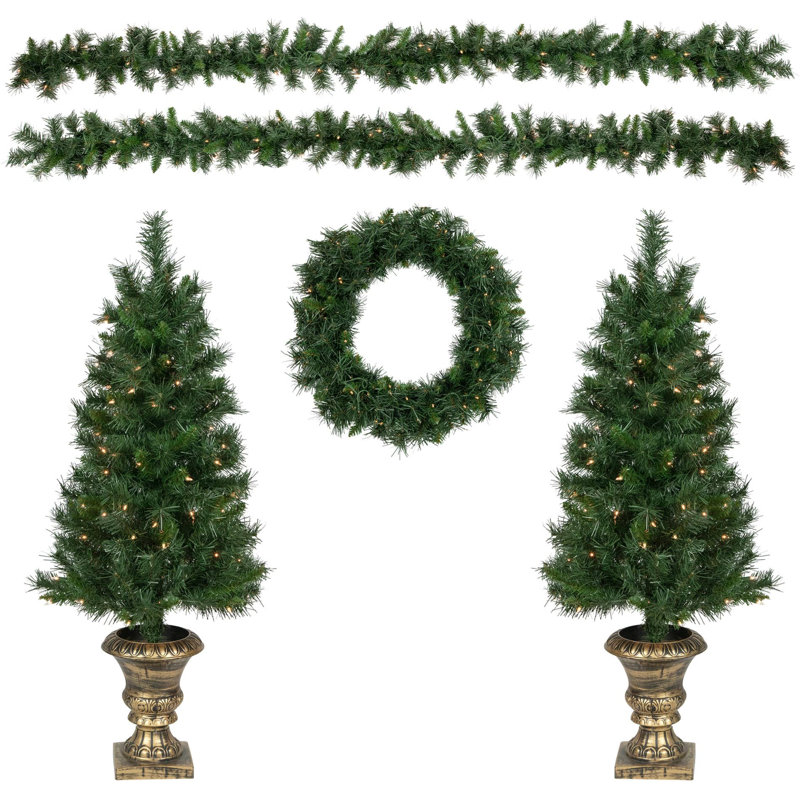 5 Piece Pre-Lit Christmas Entryway Set