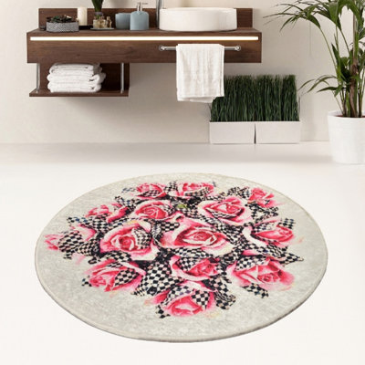 Antibacterial Bathmat, 100% Polyester, 55.1 Inch Diameter | Non-Slip Underside, Pile Height: 0.4 Inches, 700 Grams per Square Meter | Machine Washable, Durable & Stylish for Bathroom Safety and Comfort