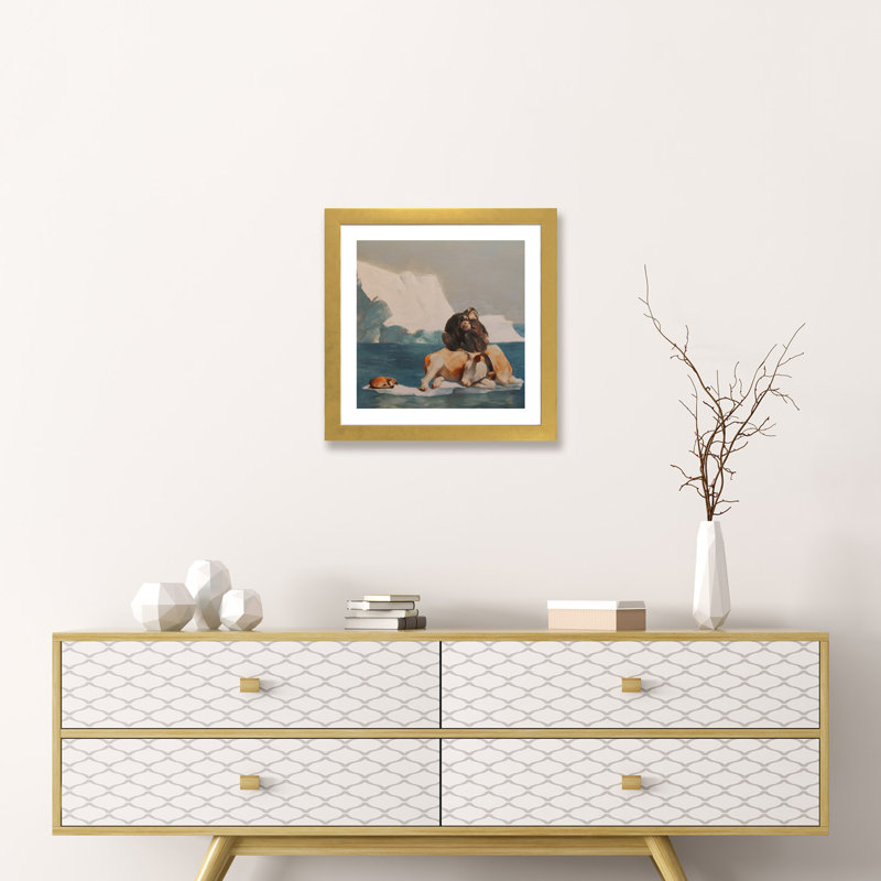 " Teamwise " by Rudolf Kosow, Gold Paper Framed, 16" H x 16" W x 1" D